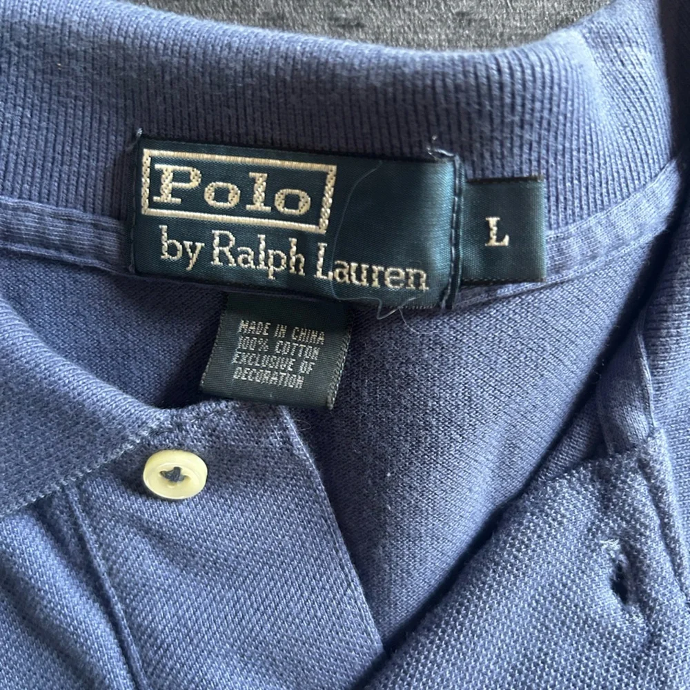 Polo Ralph Lauren Men's Polo Shirt in Dusty Blue with Orange Logo-L